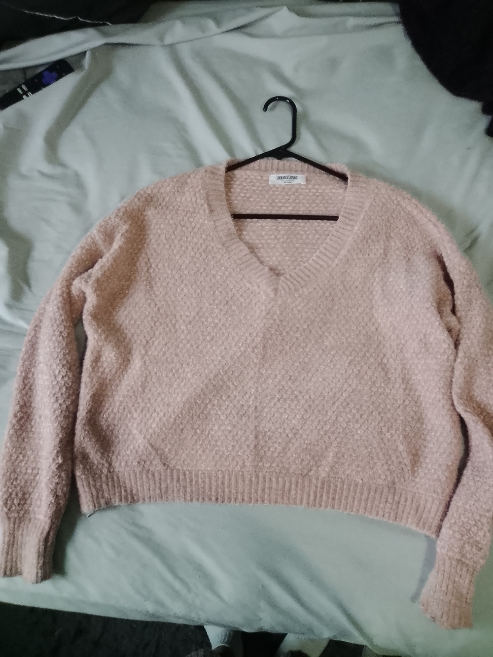 Cozy V-Neck Textured Crop Sweater in Peach